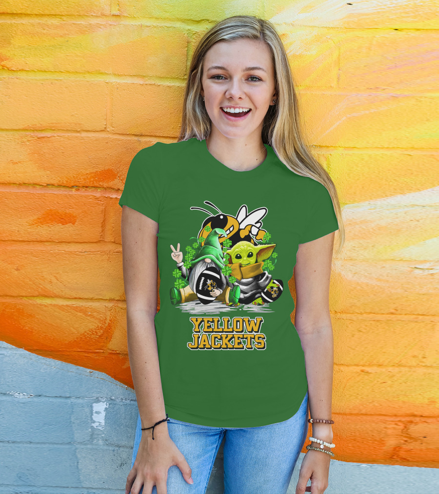 Georgia Tech Yellow Jackets St. Patrick’s Day Football Gnome And Green Baby Character T-Shirt