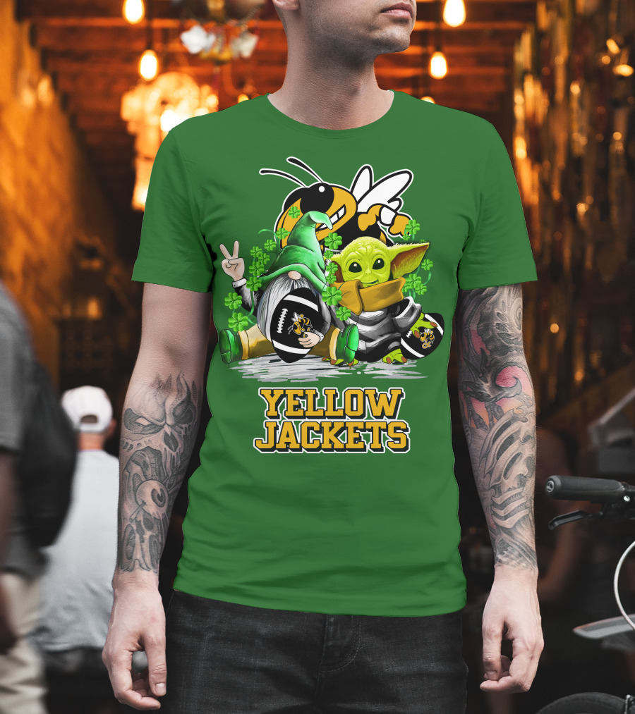 Georgia Tech Yellow Jackets St. Patrick’s Day Football Gnome and Green Baby Character T-Shirt
