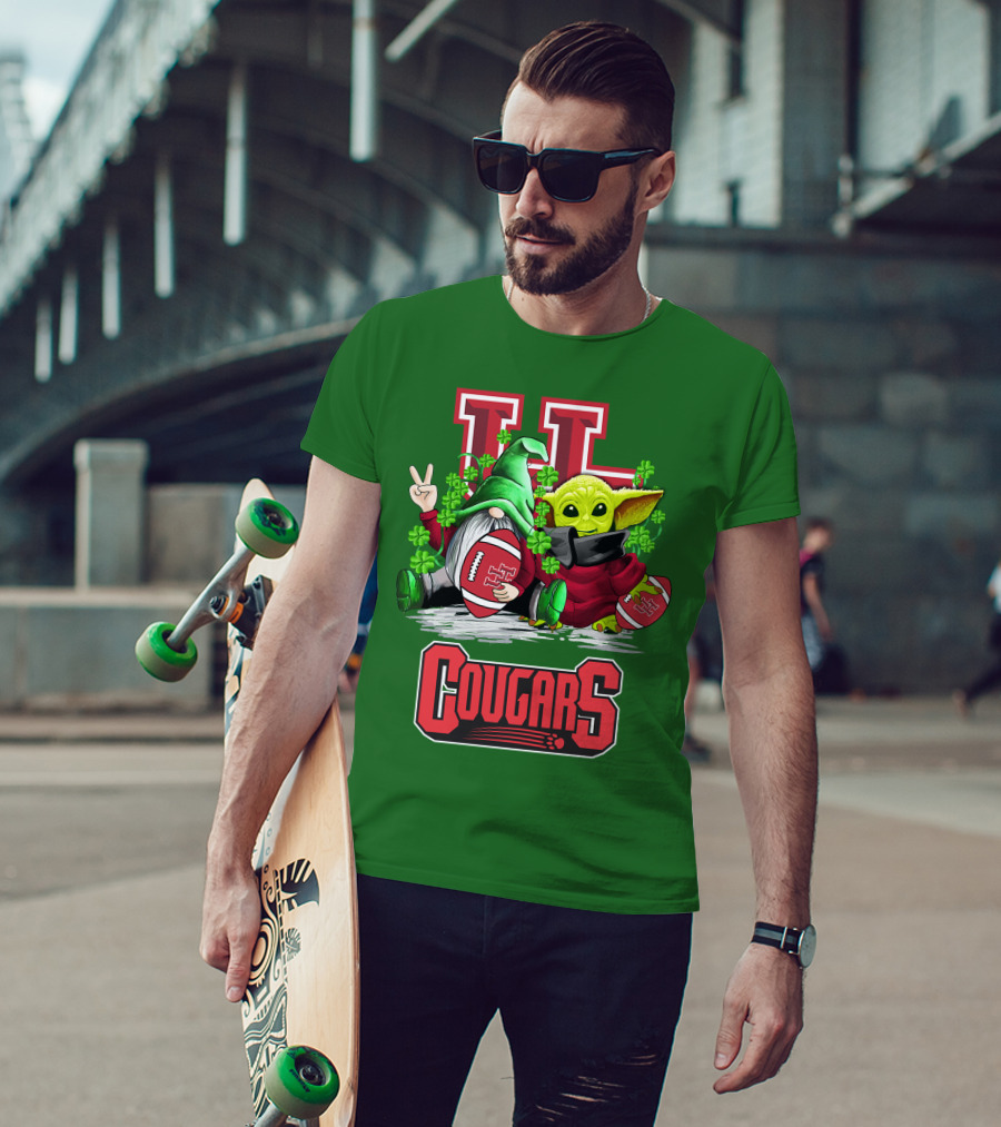 Houston Cougars St. Patrick's Day Football With Gnome And Green Character T-Shirt