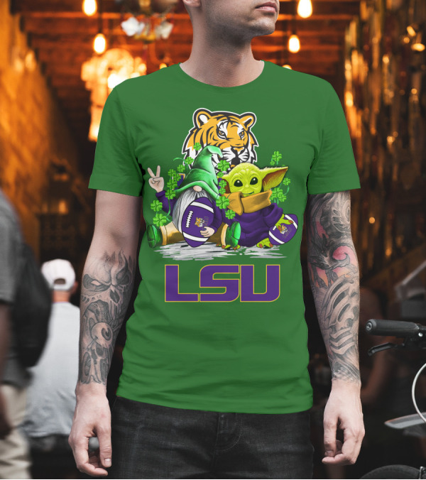 LSU Tigers Football St. Patrick's Day Gnome and Baby Alien with Shamrocks T-Shirt LSU Tigers Football St. Patrick's Day Gnome and Baby Alien with Shamrocks T-Shirt