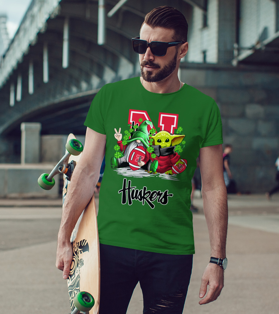 Huskers Nebraska Cornhuskers Football Saint Patrick's Day Green Character Football Image T-Shirt