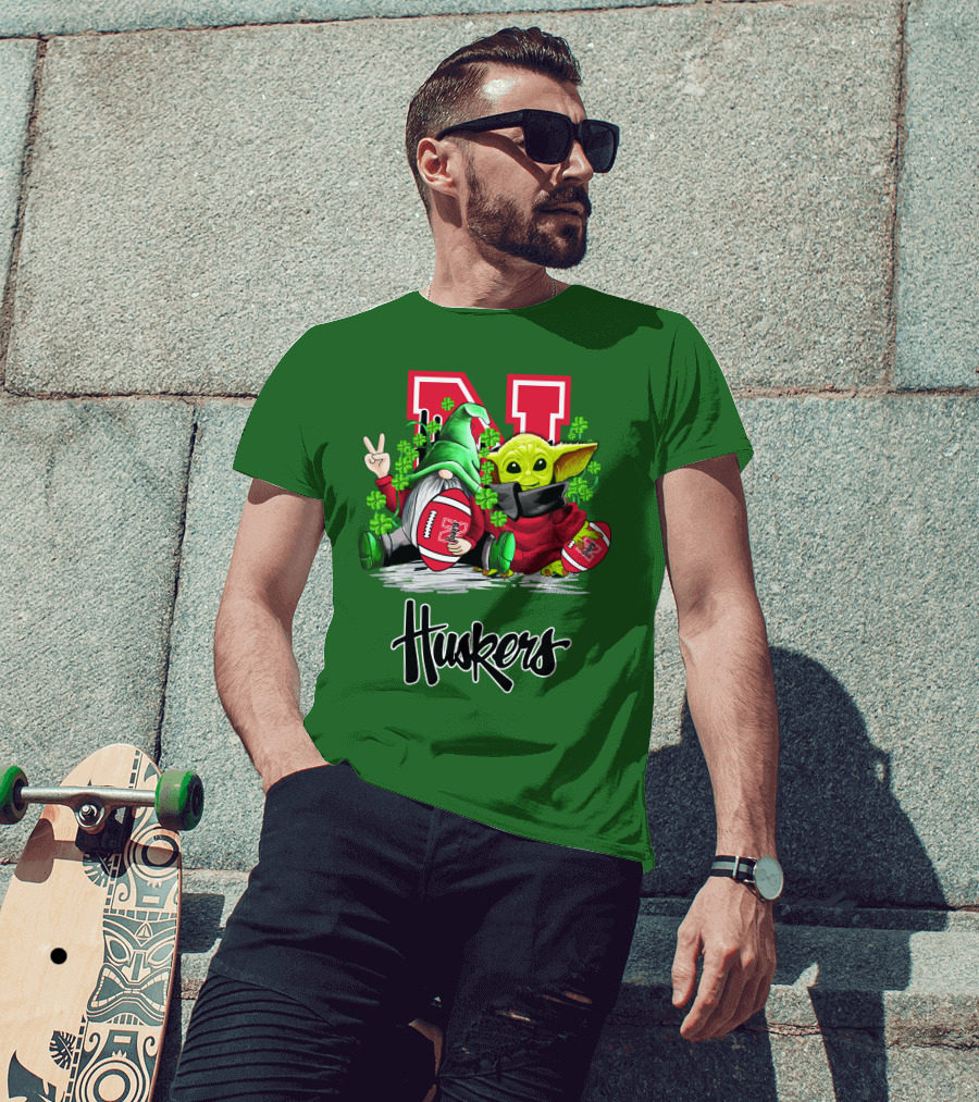 Huskers Nebraska Cornhuskers Football Saint Patrick's Day Green Character Football Image T-Shirt