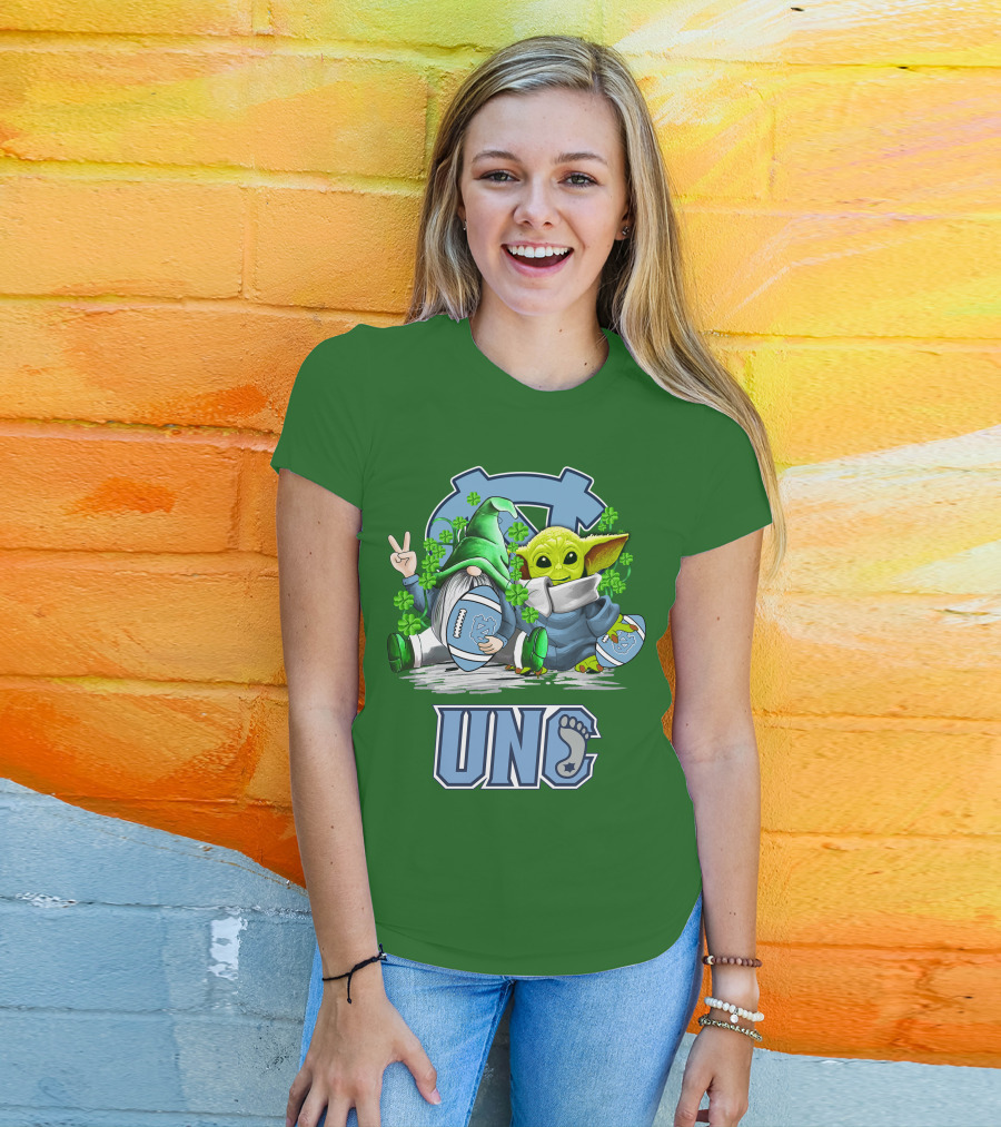 UNC Tar Heels St. Patrick's Day Football Yoda Gnome Clover T-Shirt