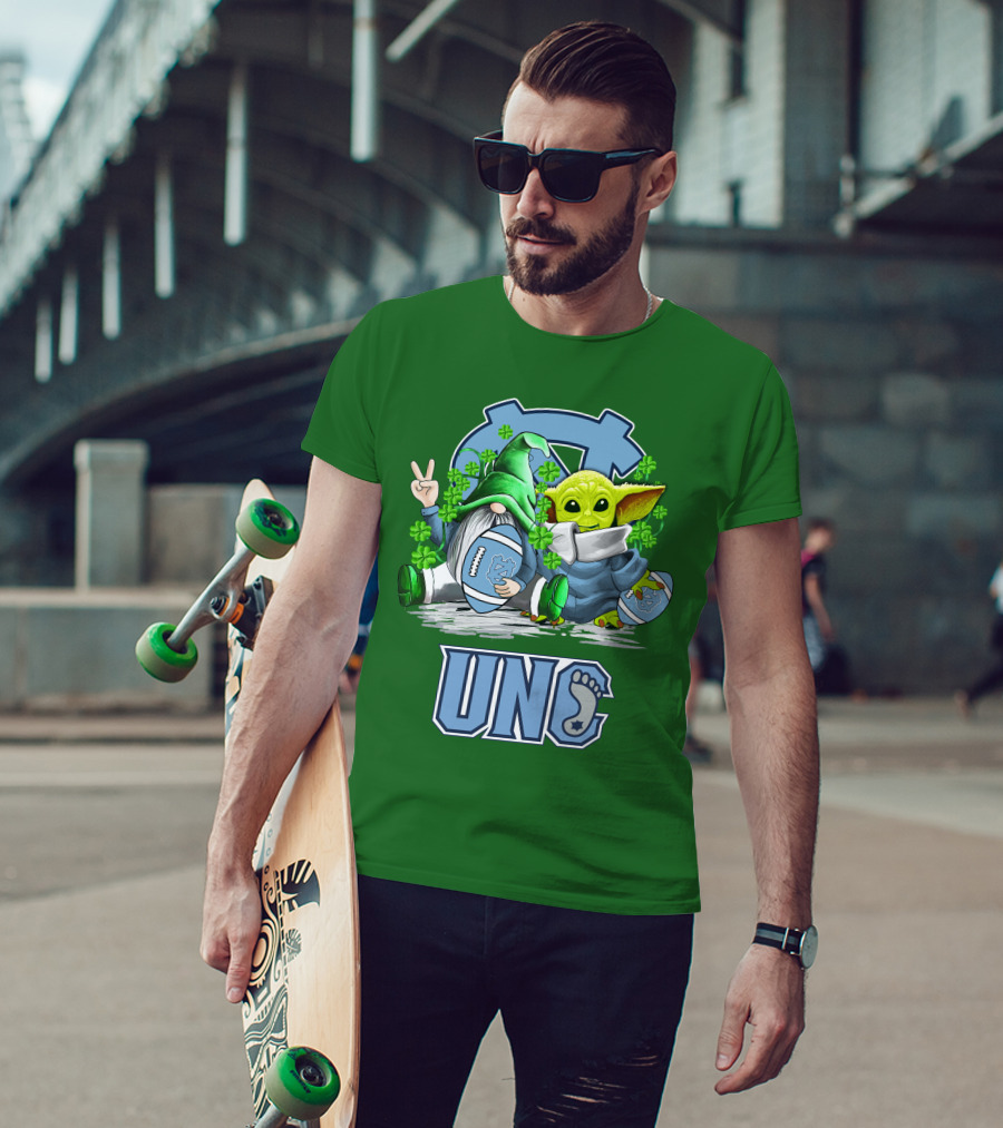 UNC Tar Heels St. Patrick's Day Football Yoda Gnome Clover T-Shirt