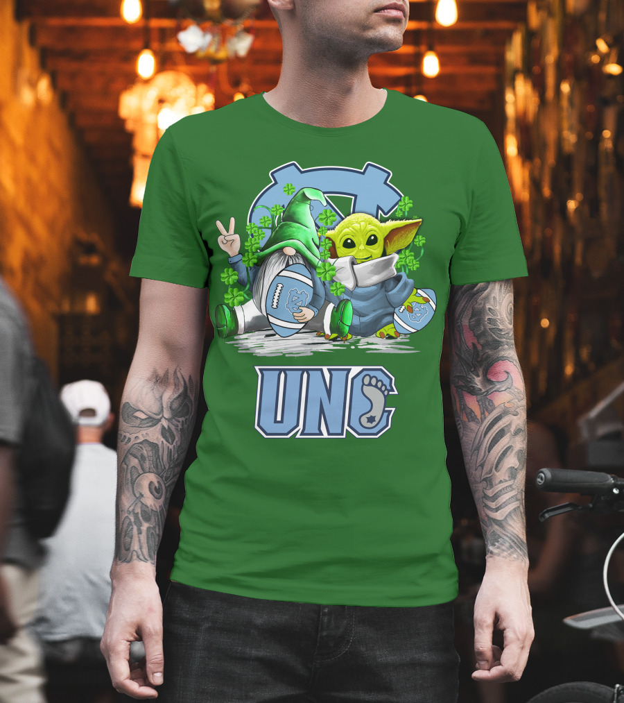 UNC Tar Heels St. Patrick's Day Football Yoda Gnome Clover T-Shirt