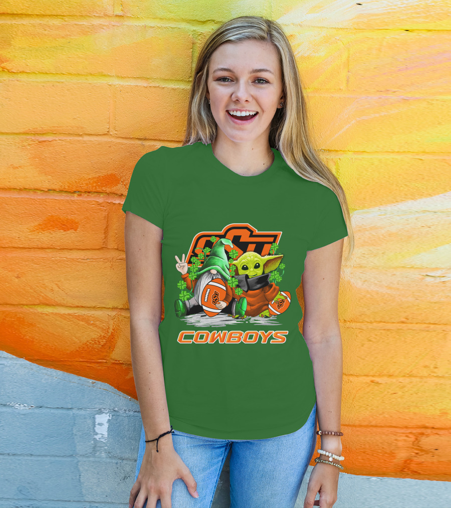 Oklahoma State Cowboys Football St. Patrick’s Day Yoda And Gnome T-Shirt