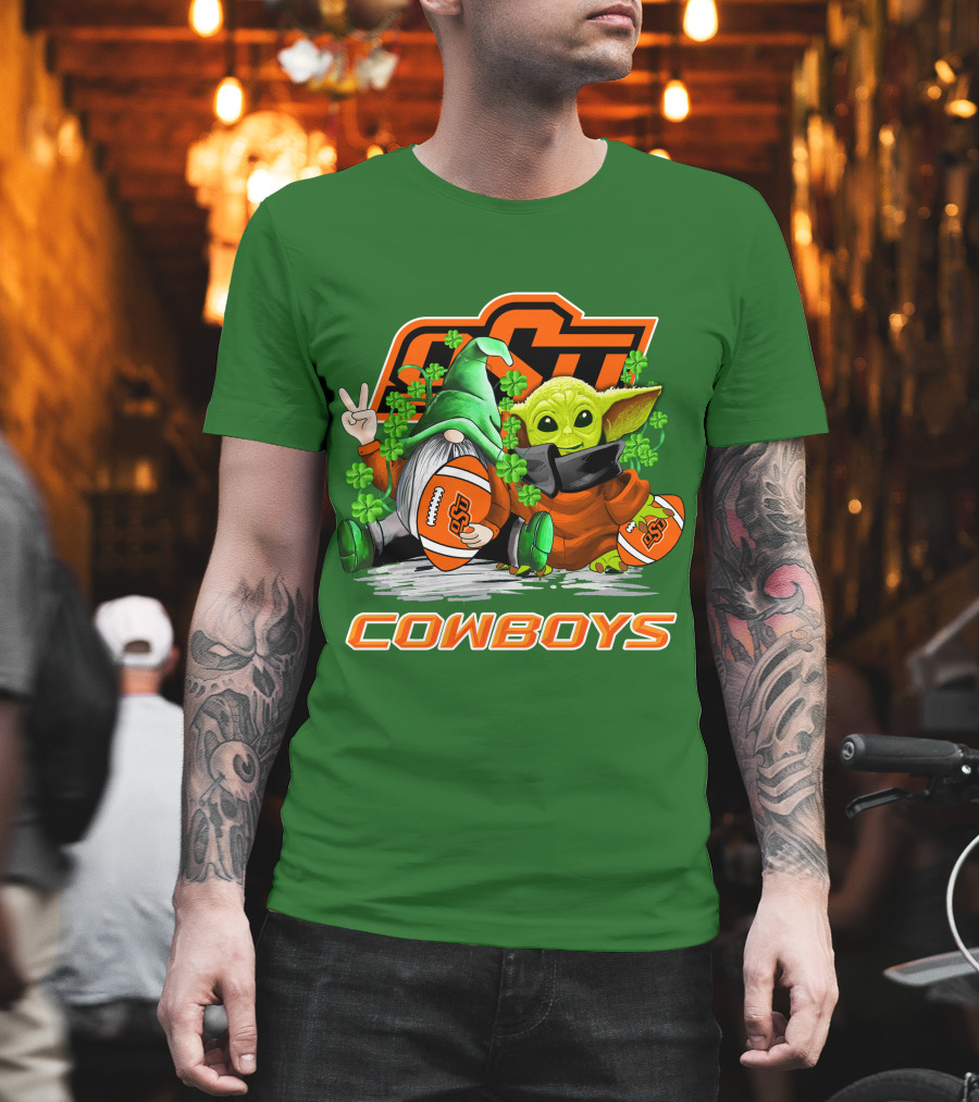 Oklahoma State Cowboys Football St. Patrick’s Day Yoda and Gnome T-Shirt