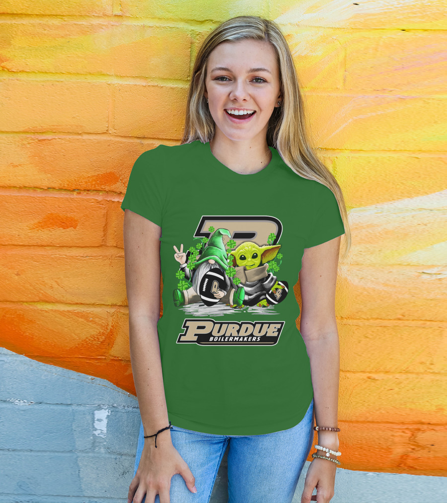 Purdue Boilermakers St. Patrick's Day Football With Gnome And Baby Alien T-Shirt
