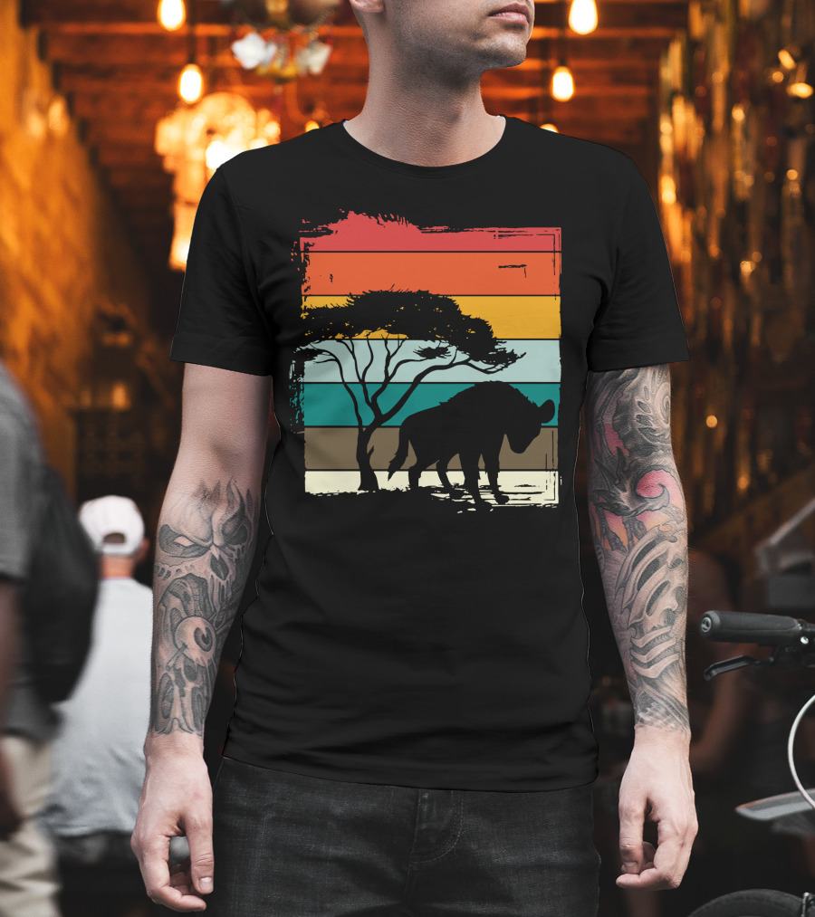 Hyenas Safari Africa Hyena Vintage Silhouette Sunset Scene T-Shirt