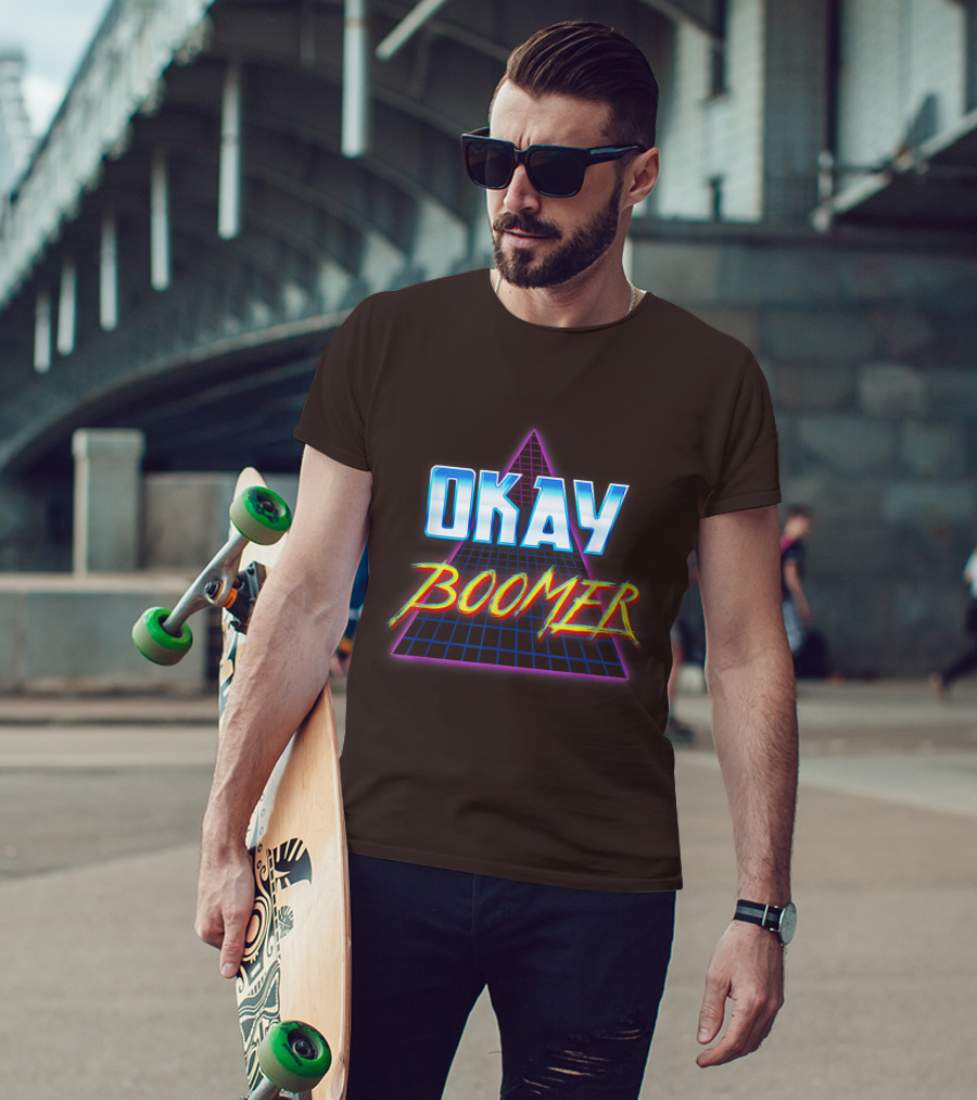 Okay Boomer Retro 80s Neon Grid Triangle T-Shirt