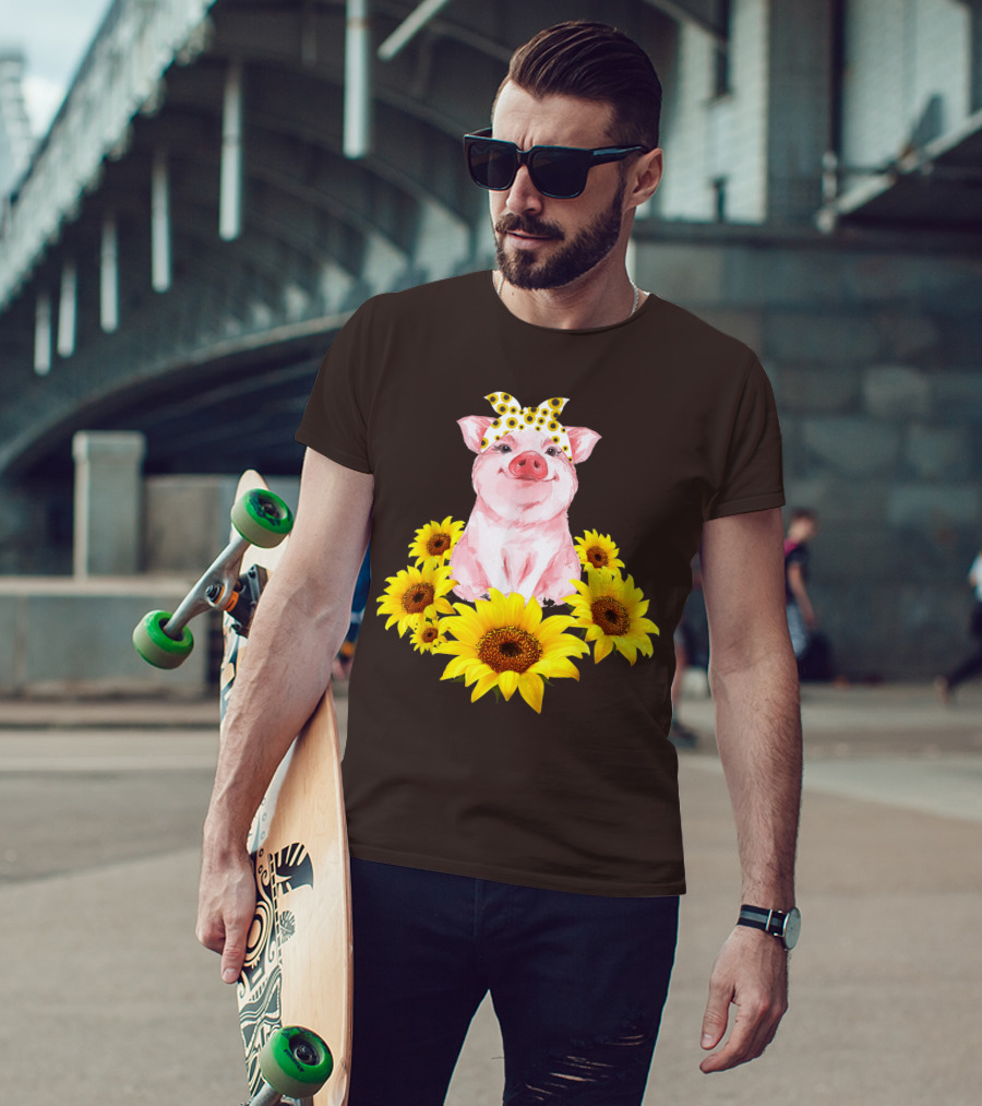 Lovely Piggy Surrounded By Sunflowers T-Shirt