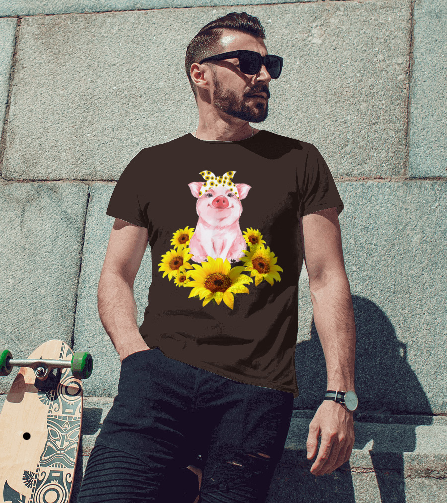 Lovely Piggy Surrounded By Sunflowers T-Shirt