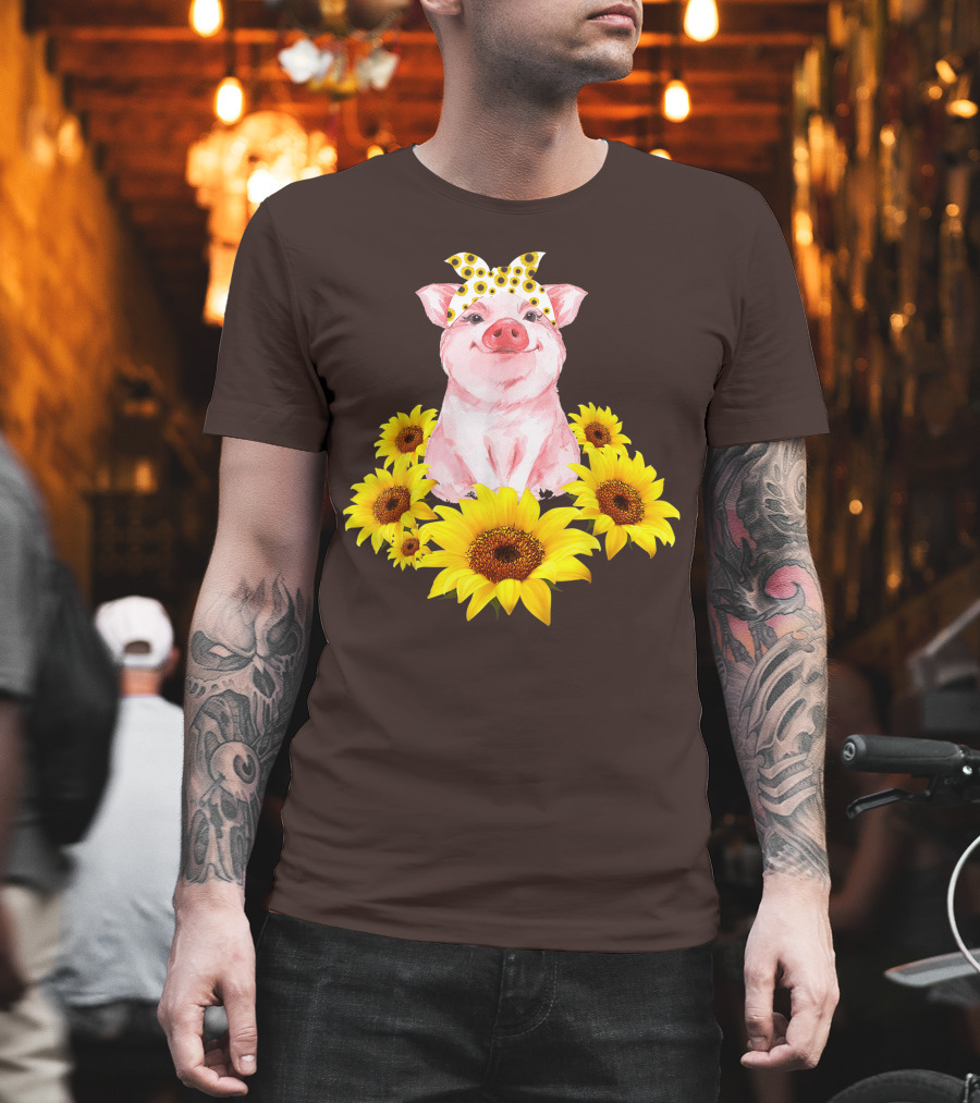 Lovely Piggy Surrounded By Sunflowers T-Shirt