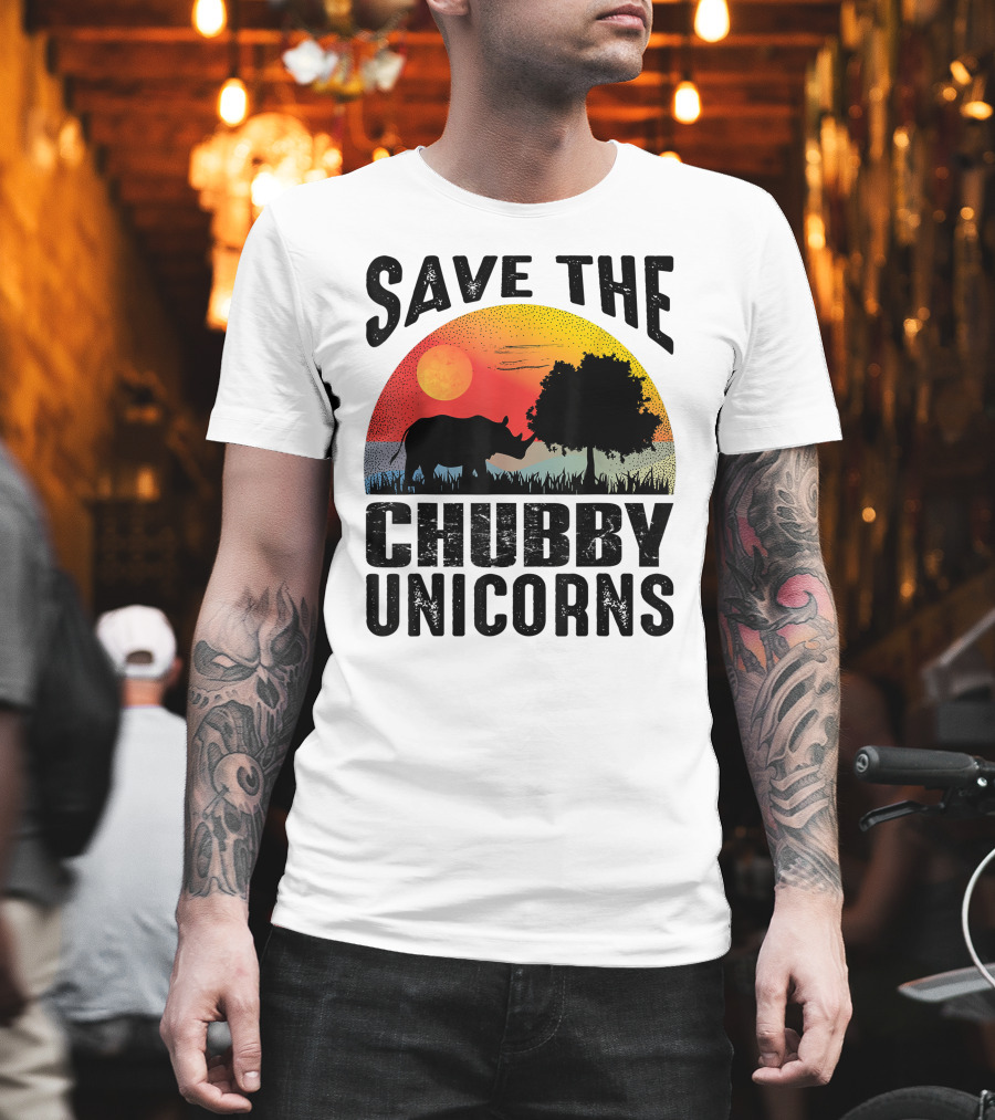 Save The Chubby Unicorns Vintage Sunset Wildlife T-Shirt