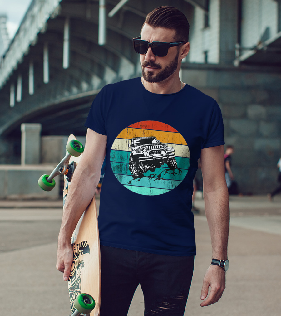 Off Road 4x4 Vehicle Retro Sunset Adventure Jeep Wrangler T-Shirt