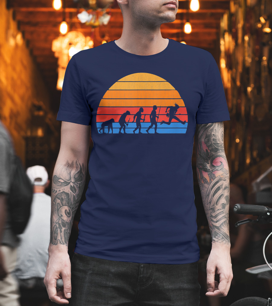 Guitarist Evolution Silhouette Retro Sunset T-Shirt