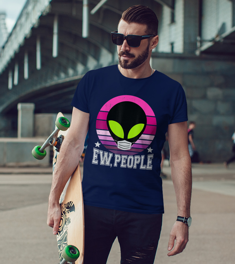 Ew People Alien Mask Retro Magenta Sunset T-Shirt