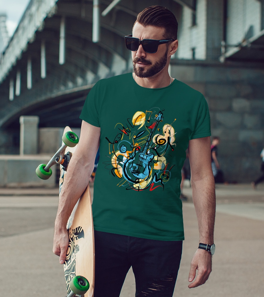 Guitar Music Love Vibrant Abstract Composition T-Shirt