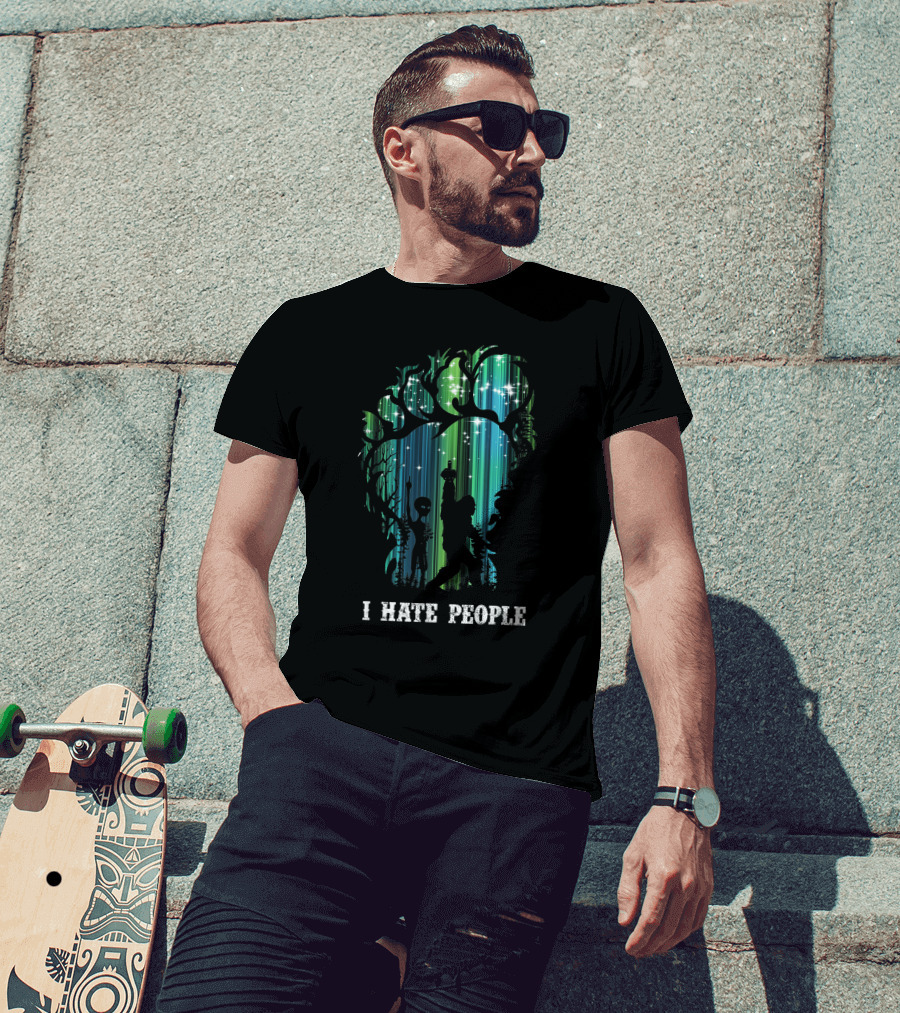 Alien Bigfoot Middle Finger I Hate People Camping Forest Scene T-Shirt