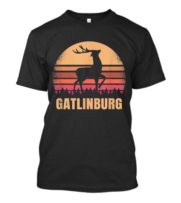 Gatlinburg Tennessee Vintage Deer Silhouette With Distressed Sunset Background T-Shirt