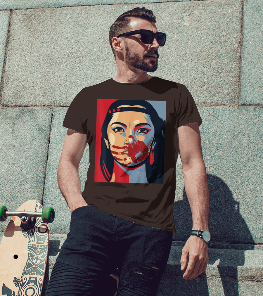 MMIW Awareness Stolen Sisters Indigenous Woman Red Handprint T-Shirt