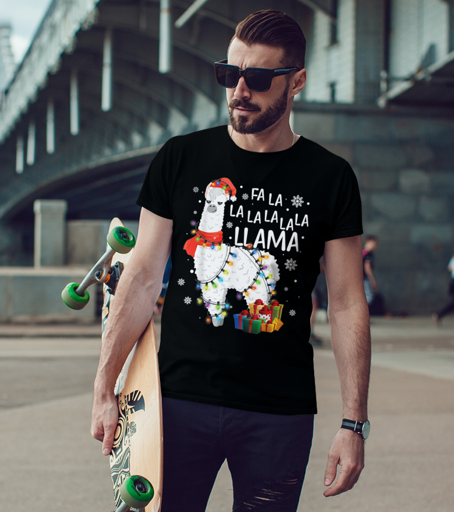 Fa La La Llama Christmas Lights And Gifts T-Shirt