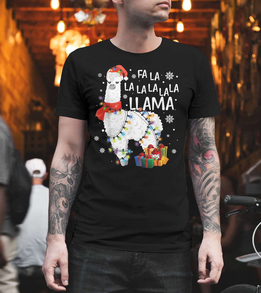 Fa La La Llama Christmas Lights and Gifts T-Shirt