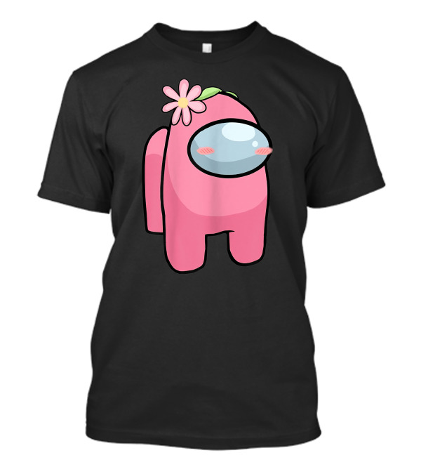Cute Pink Among Us Sus Character With Flower T-Shirt