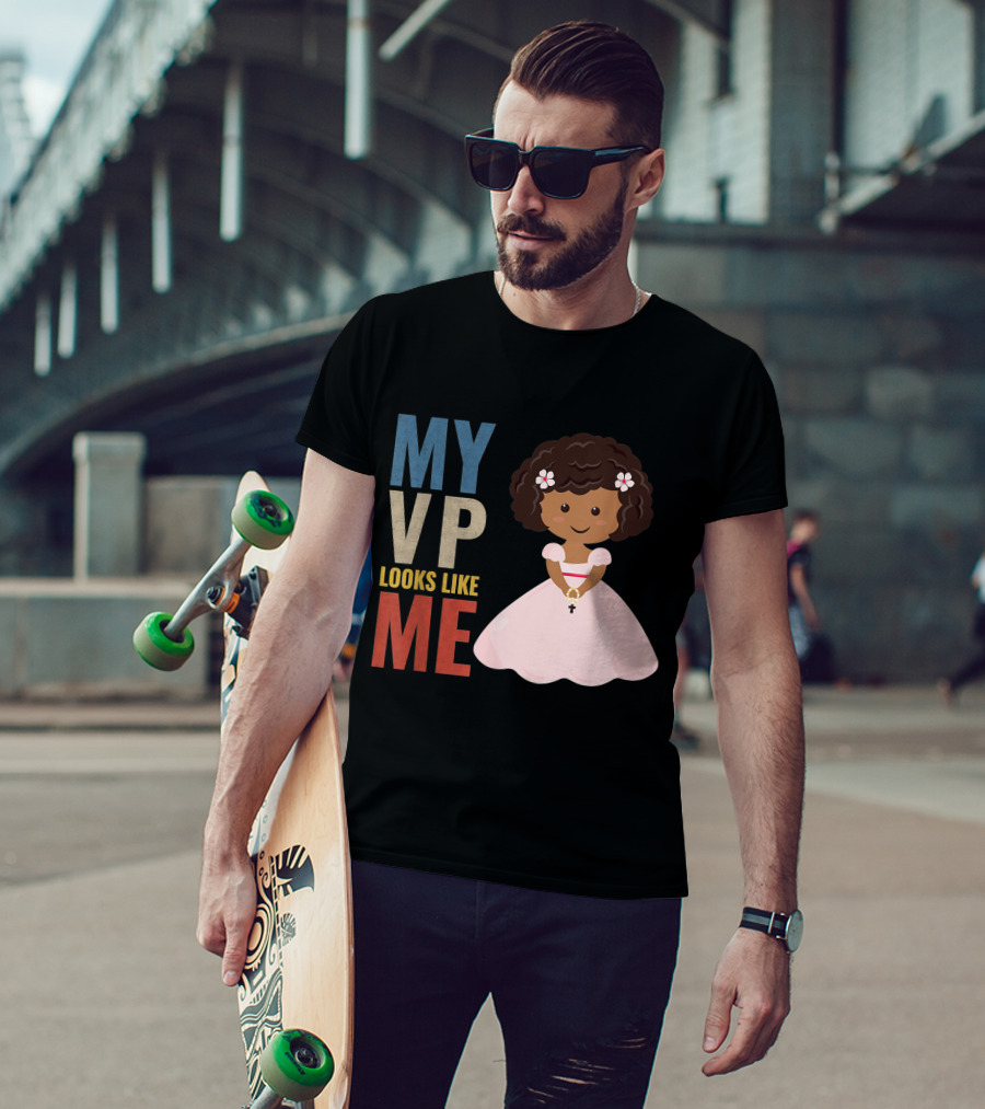 MY VP Looks Like Me Pink Dress Girl Holding Cross T-Shirt