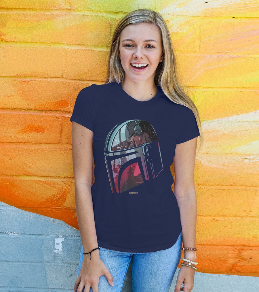 Star Wars The Mandalorian Helmet Spaceship Interior Stairs Scene T-Shirt