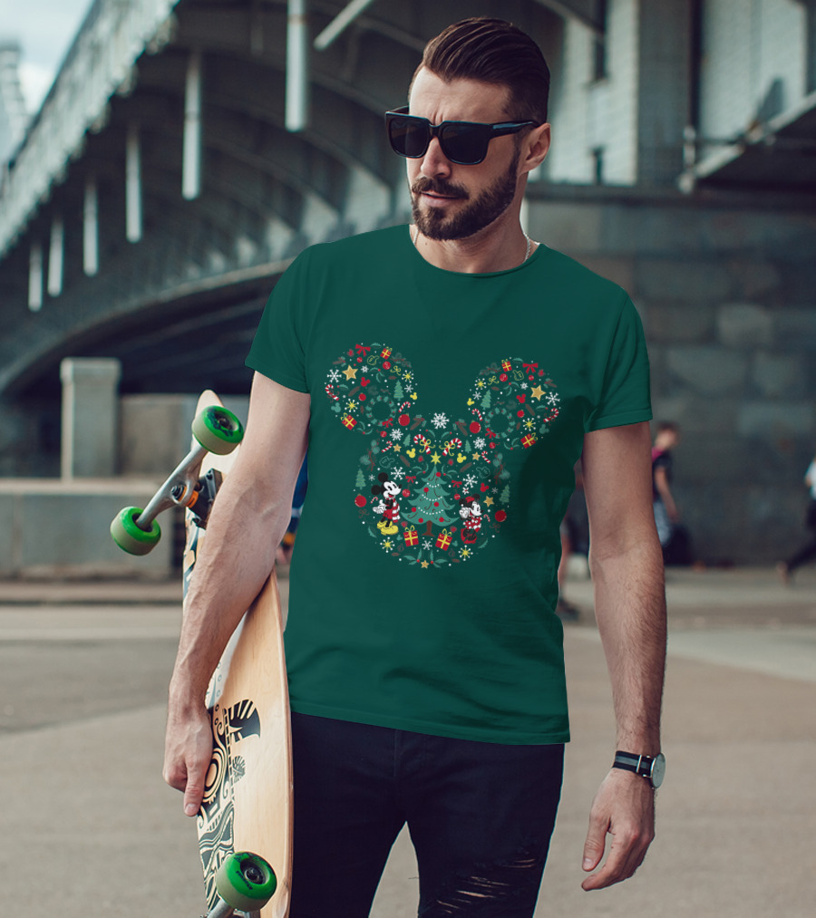 Disney Mickey And Minnie Christmas Tree Wreath Holiday Mashup T-Shirt