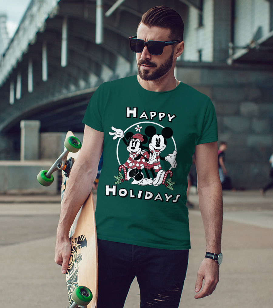 Disney Mickey And Minnie Mouse Happy Holidays Christmas Cheer T-Shirt