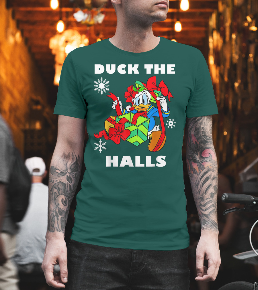 Disney Donald Duck The Halls Christmas Presents Snowflakes T-Shirt