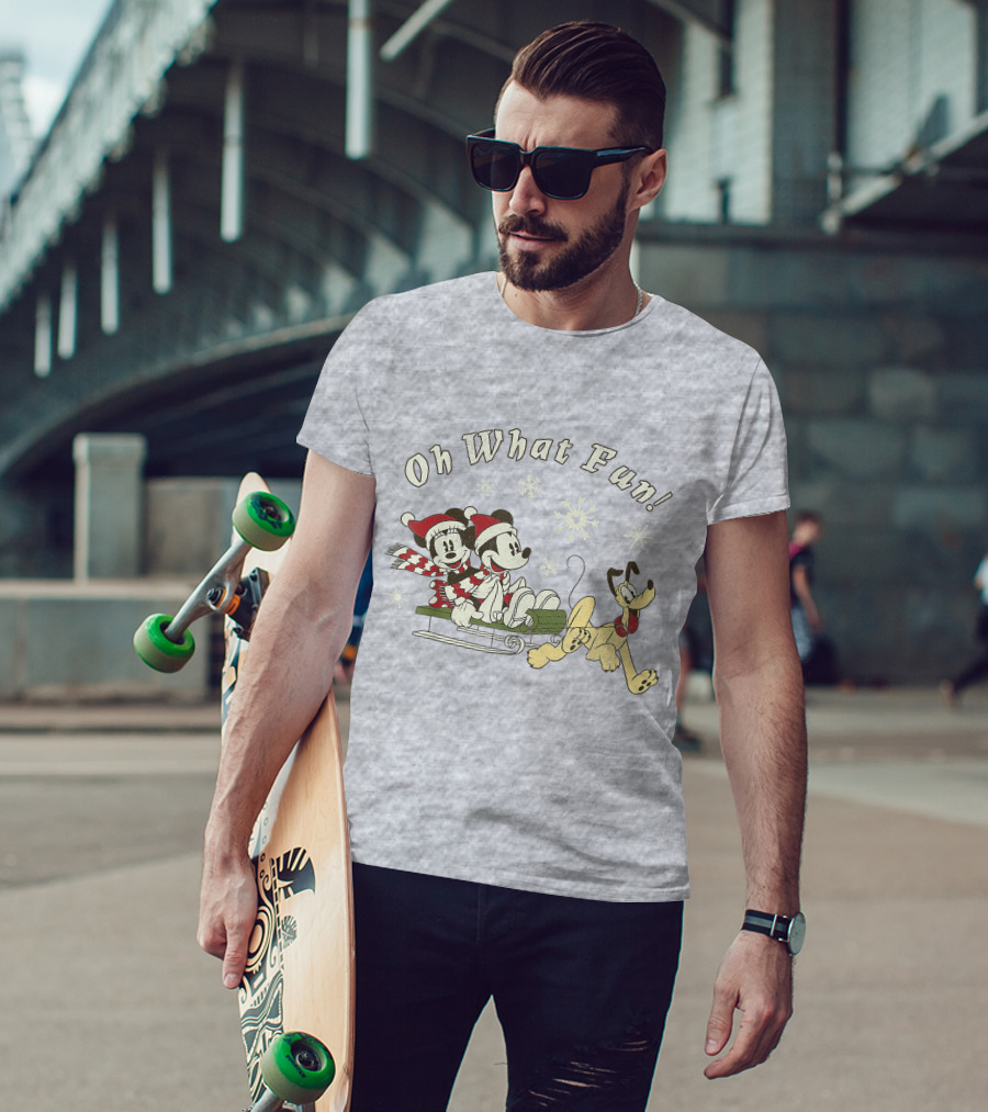 Oh What Fun Mickey Minnie Pluto Christmas Sled T-Shirt