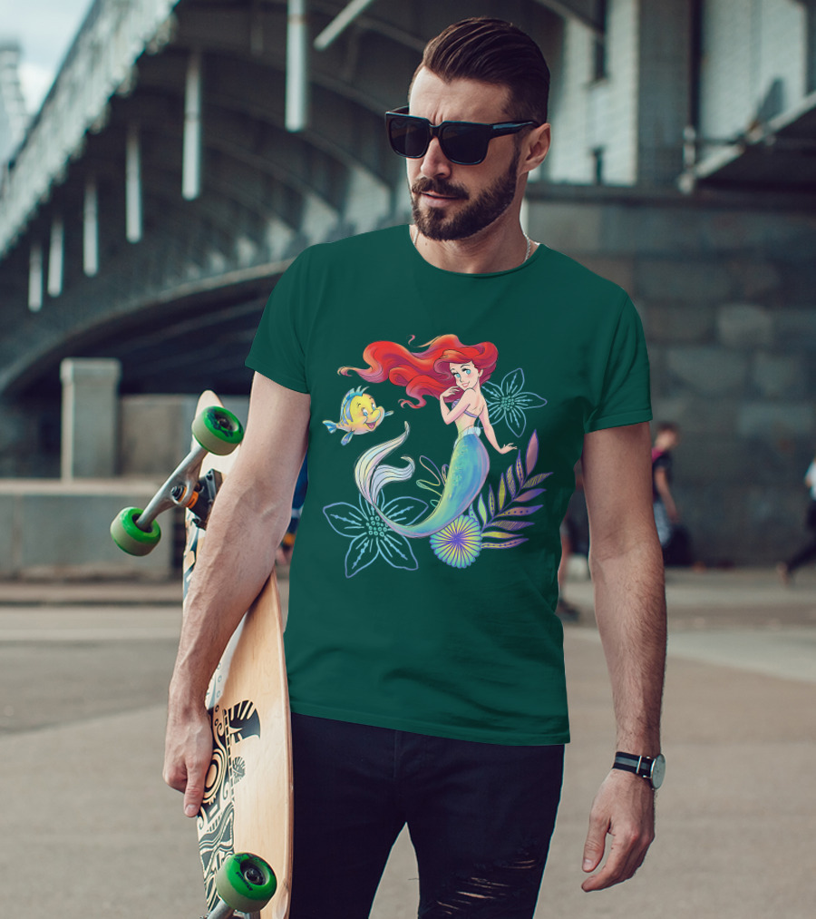 Disney The Little Mermaid Ariel Flounder Floral T-Shirt