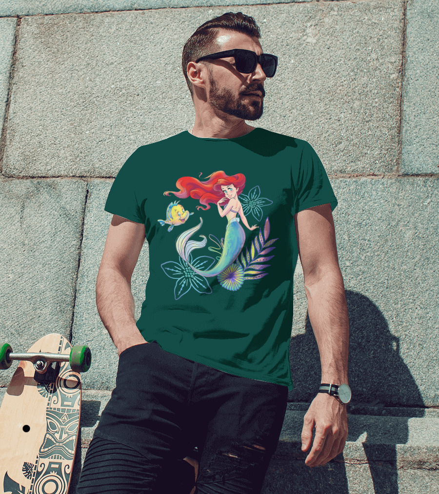 Disney The Little Mermaid Ariel Flounder Floral T-Shirt