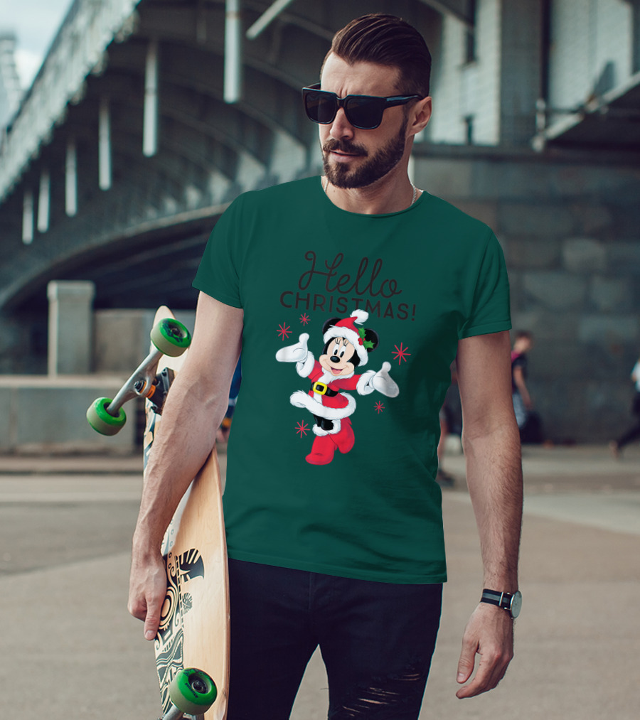 Disney Minnie Mouse Hello Christmas Holiday Santa T-Shirt