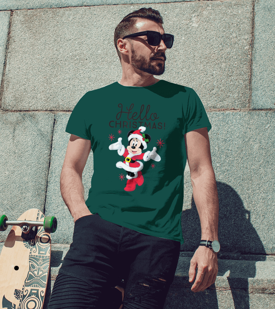 Disney Minnie Mouse Hello Christmas Holiday Santa T-Shirt