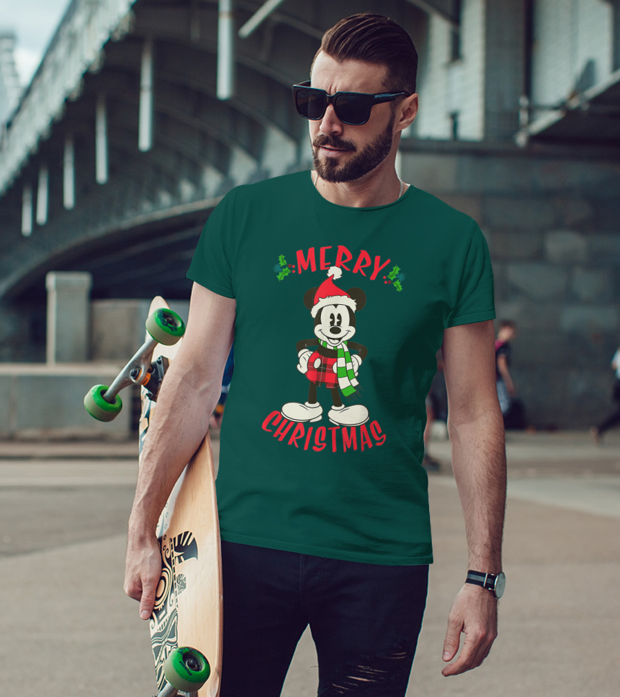 Disney Vintage Merry Christmas Mickey Mouse Holiday T-Shirt
