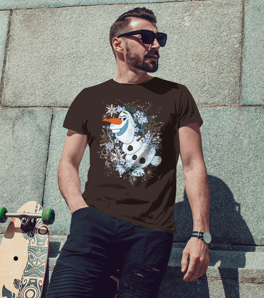 Olaf Dancing Surrounded By Snowflakes And Flowers From Disney Frozen T-Shirt
