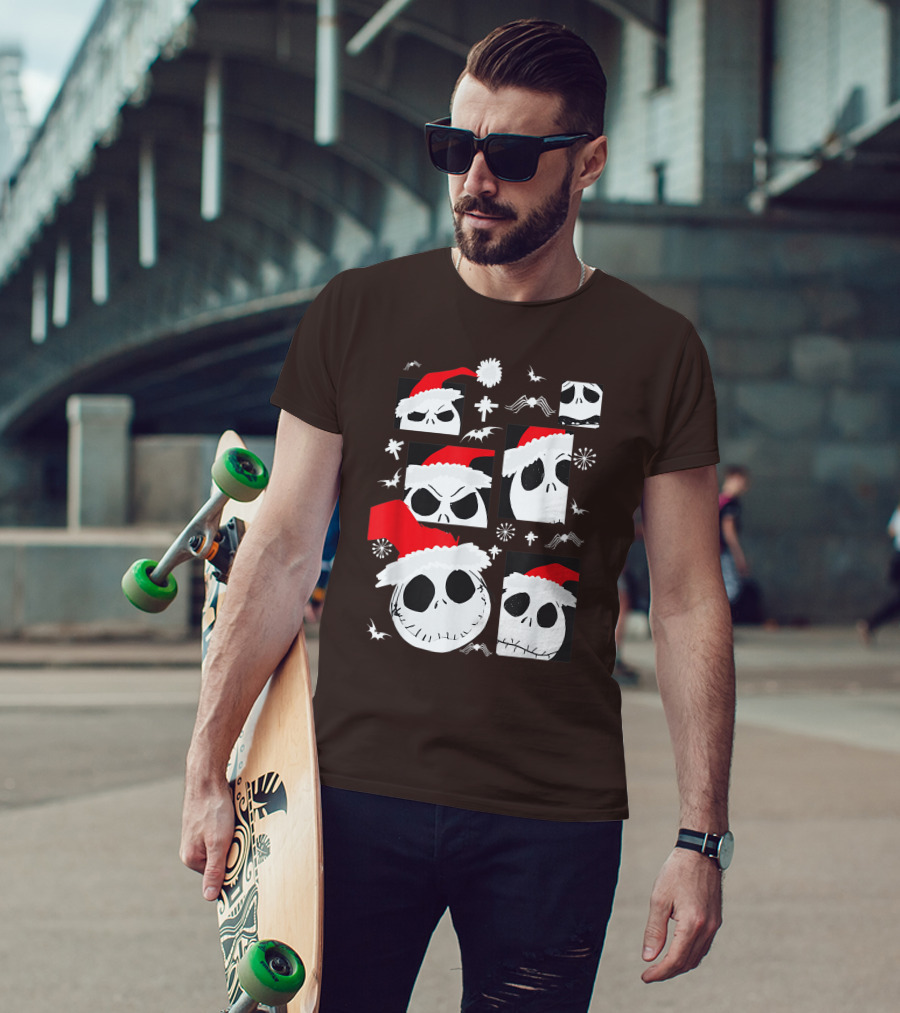 Nightmare Before Christmas Jack Skellington Faces Santa Hat Disney T-Shirt