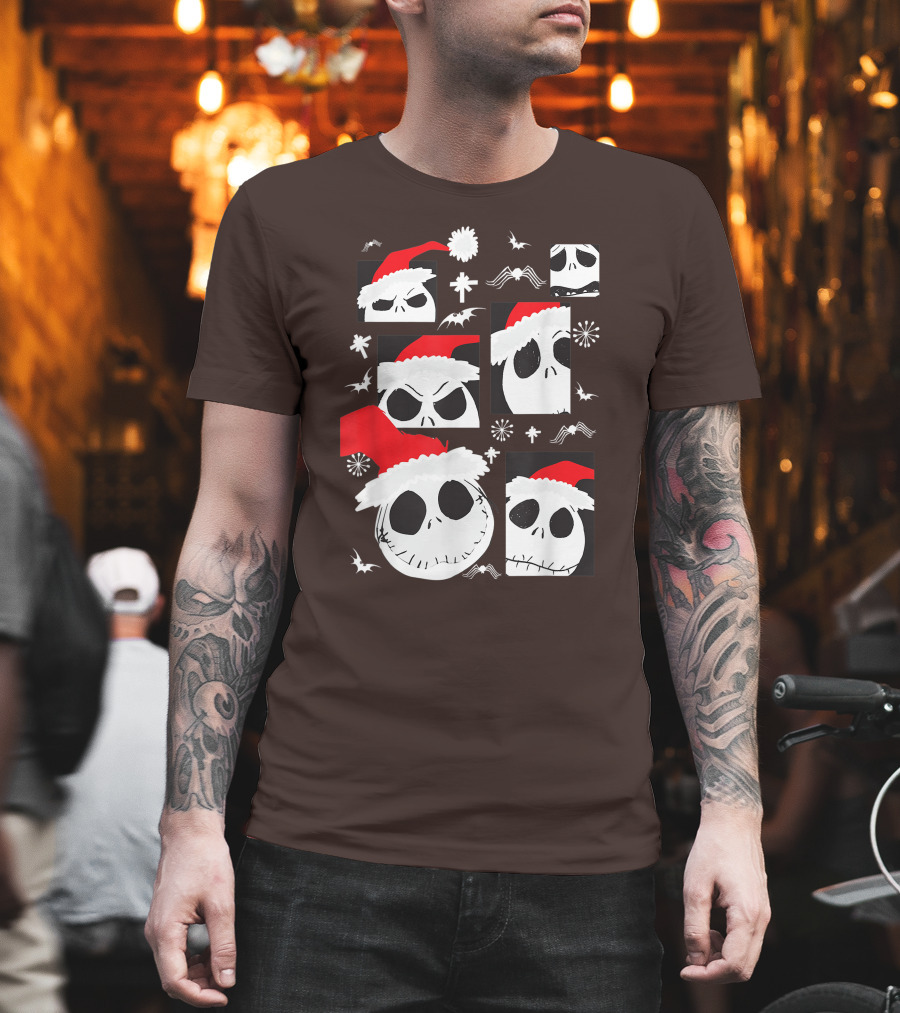 Nightmare Before Christmas Jack Skellington Faces Santa Hat Disney T-Shirt