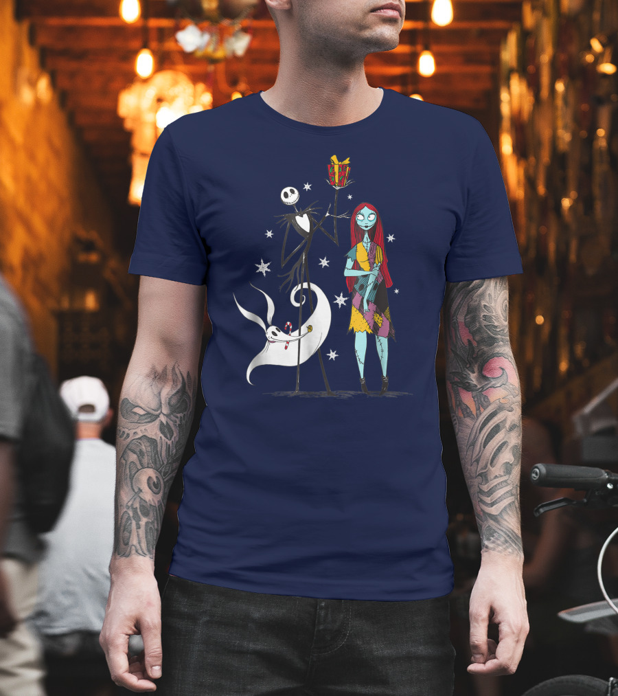 Disney The Nightmare Before Christmas Jack Skellington And Sally With Zero T-Shirt