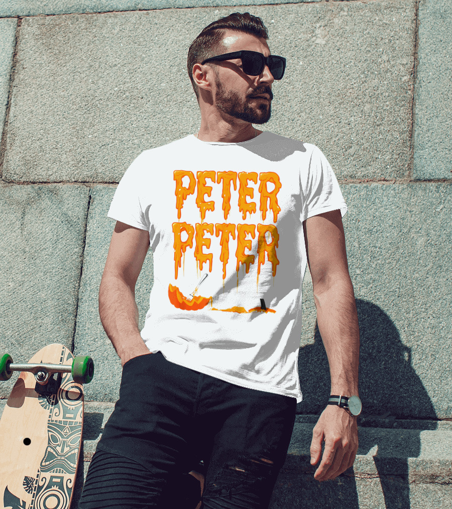 Peter Peter Pumpkin Eater Dripping Orange Text With Fork In Pumpkin T-Shirt