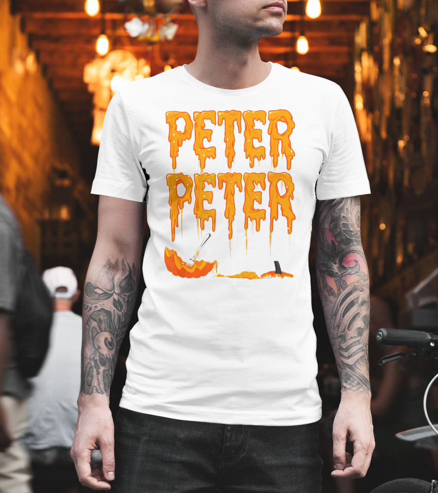 Peter Peter Pumpkin Eater Dripping Orange Text With Fork In Pumpkin T-Shirt