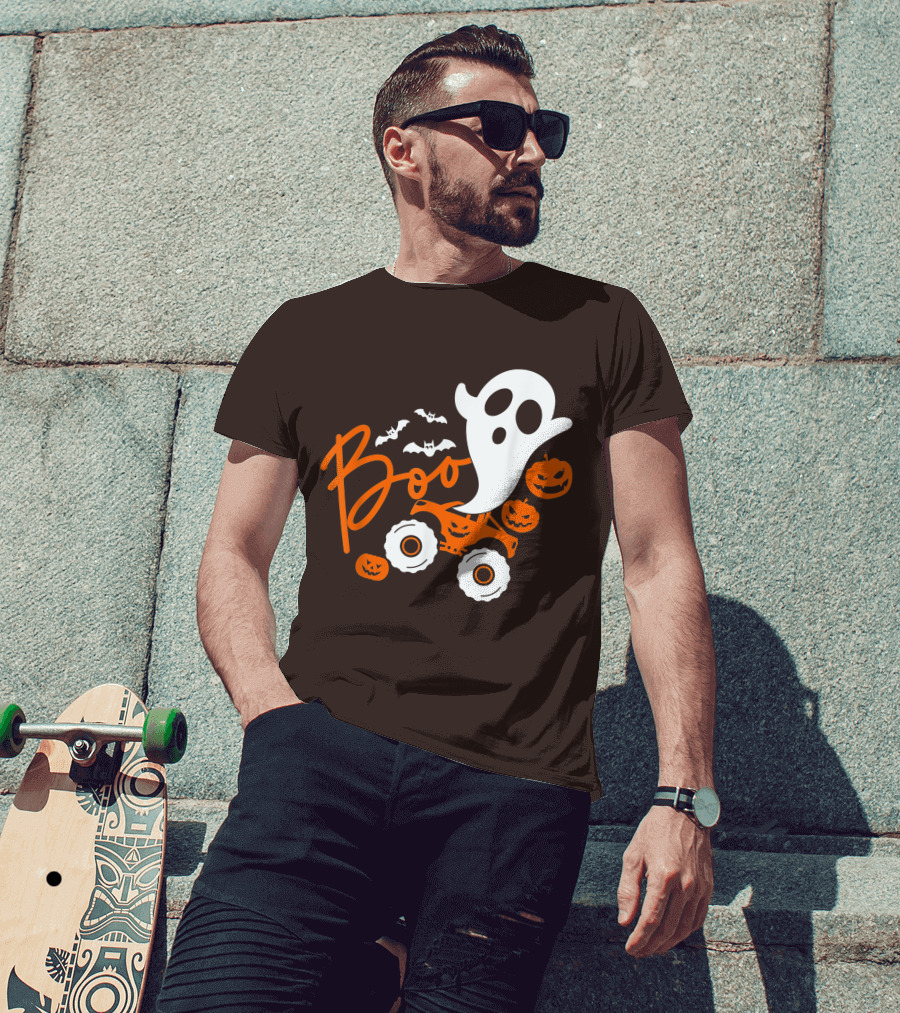 Boo Ghost Monster Truck Halloween Pumpkin Bats T-Shirt