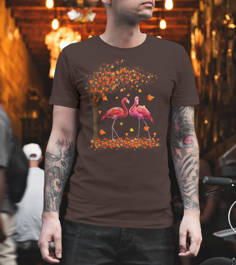 It's Fall Y'all Flamingo Autumn Leaves and Pink Flamingos T-Shirt