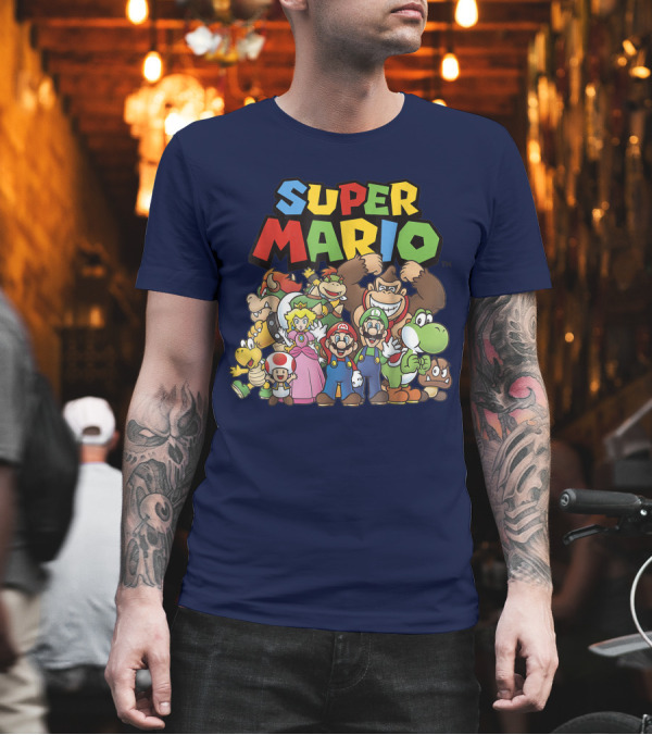 Super Mario Funny Full Cast Group Characters Bowser Donkey Kong Yoshi Luigi Princess Peach Toad T-Shirt Super Mario Funny Full Cast Group Characters Bowser Donkey Kong Yoshi Luigi Princess Peach Toad T-Shirt
