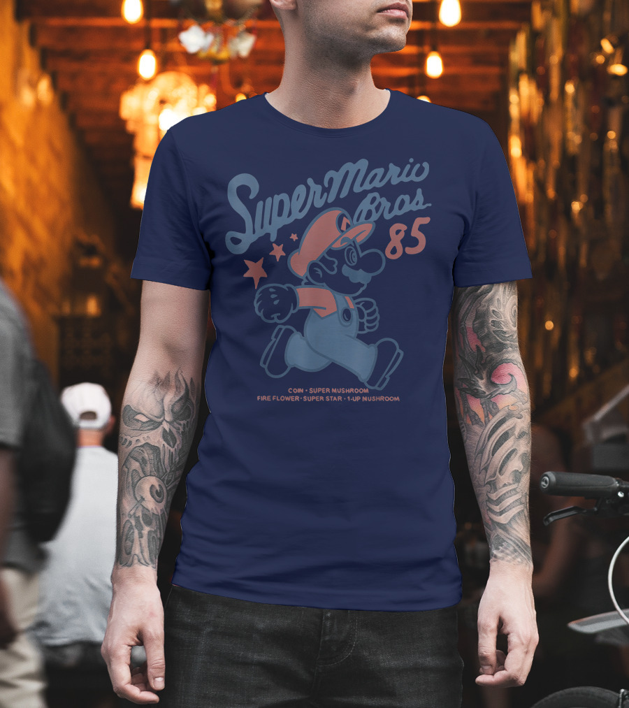 Super Mario Bros 85 Coin Super Mushroom Fire Flower Super Star 1-Up Mushroom T-Shirt