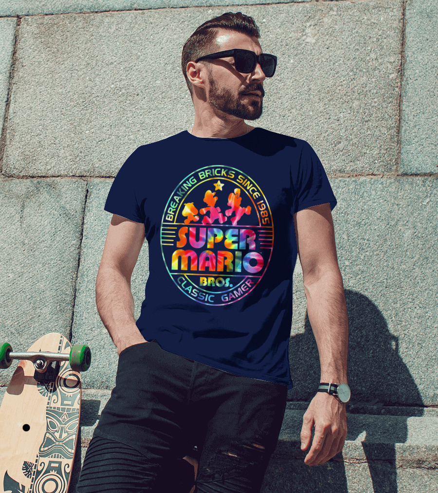 Breaking Bricks Since 1985 Super Mario Bros Classic Gamer Tie Dye T-Shirt